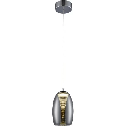 Brilliant LED-Pendelleuchte Metropolis 1-flammig Chrom Und Rauchglas