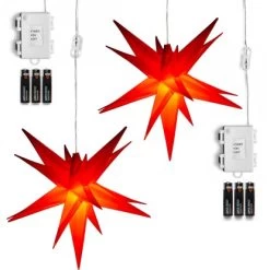 Amare LED-3D-Weihnachtssterne 2er-Set Mit Timer Rot Ø 27 Cm -Lampe Geschäft 4251083907588 4655 05