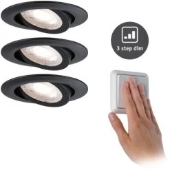 Paulmann Einbauleuchten-Set 3-stepdim Schwenkb. LED 3x6W 3000K 230V Schwarz Matt/Kunstst.