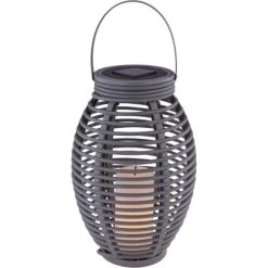 Globo LED-Solaraußenleuchte Laterne Mit Feuereffekt Kunststoff Grau Rattanoptik